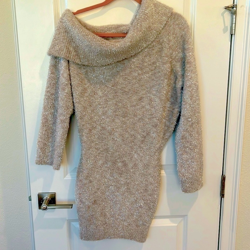 Sparkle Sweater Dress - off one shoulder